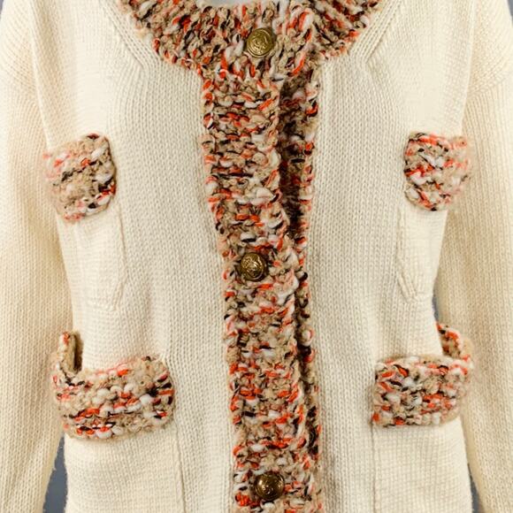 DIRK VAN SAENE Size M Cream Orange Beige Wool Knit Cardigan - Picture 2 of 9